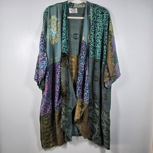 Wild Woman Wild Thing Vibrant Colorful Patchwork Boho Open Kimono One Size